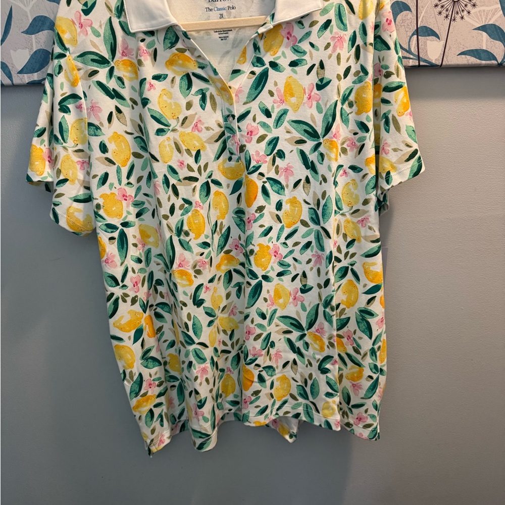 Croft & Barrow Lemon & Floral Print Polo Shirt plus size women’s 2X NWTS